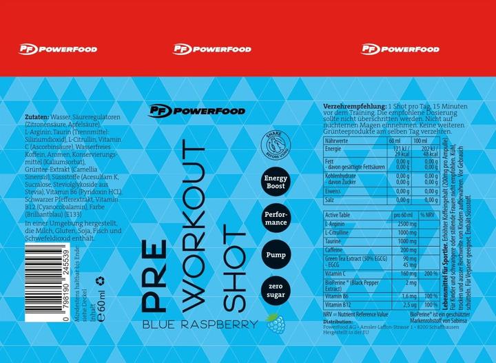 Produktbild PowerFood One Pre-Workout Shot (Brombeere, 12 x)