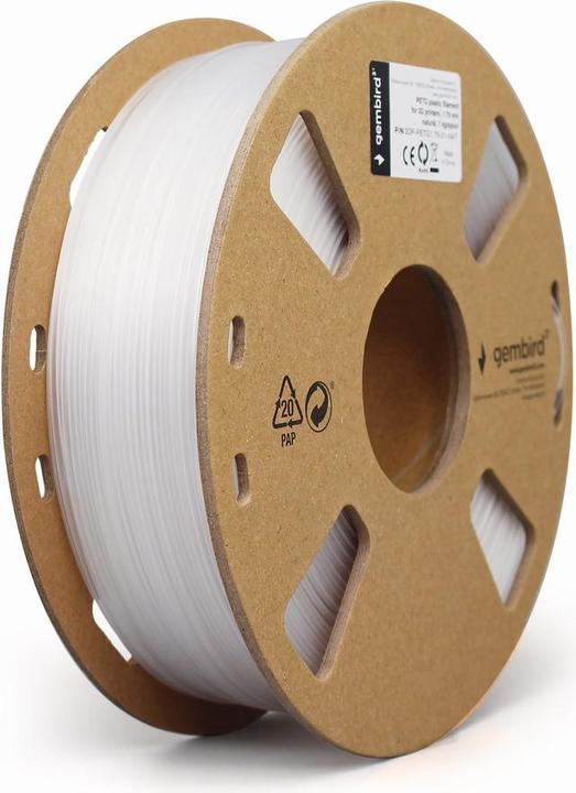 Produktbild Gembird Filamentcassette PETG schmale Spule (PETG, 1.75 mm, 1450 g, Weiss)