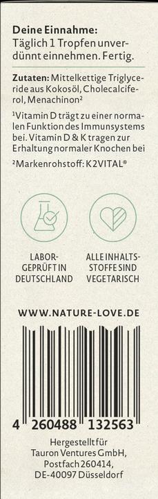 Valori nutrizionali e ingredienti Nature Love Vitamina D3 E K2