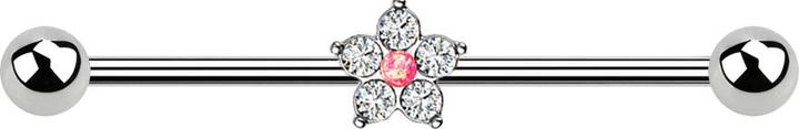 Star Piercing Barbell silber Kristallblume silber Opal pink (Chirurgenstahl 316L, Messing)
