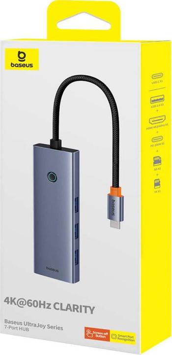 Actual product image Baseus Hub 7in1 UltraJoy, USB-C - HDMI, 3xUSB 3.0, PD, SD/TF (grey) (USB-C, 7 Ports)
