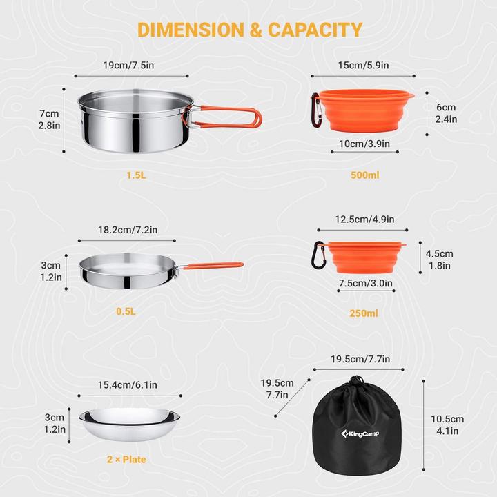 Actual product image Kingcamp Camping Cookware Set (17pcs, 2 people)