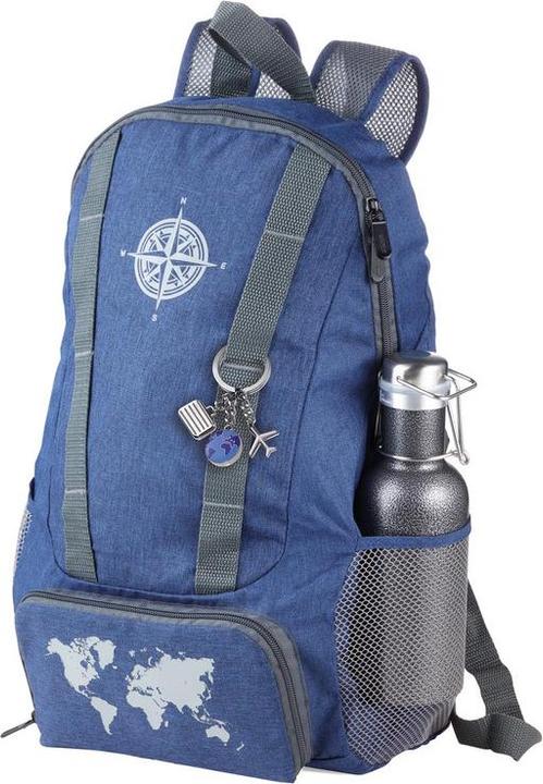Produktbild Troika SET WELTENBUMMLER mit Rucksack blau und Schlüsselanhänger, blau/grau (12 l)