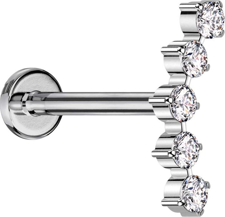 Star Piercing Micro Labret Innengewinde silber gebogen silber fünf runde Kristalle silber (ohne Messing, Titan G23)