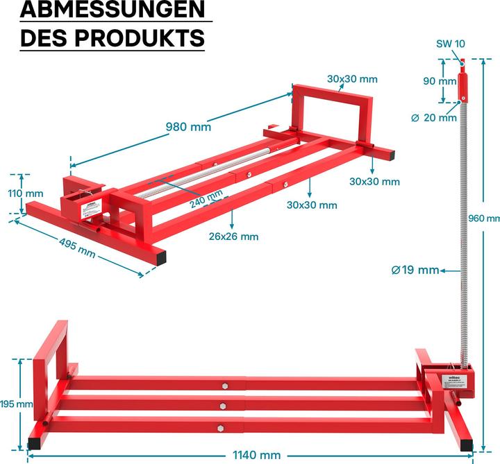 Immagine prodotto Wiltec Dispositivo di sollevamento per tosaerba 400 kg con adattatore Aiuto per la pulizia del trattorino (Trattorino, Attacco per macchine da giardino)