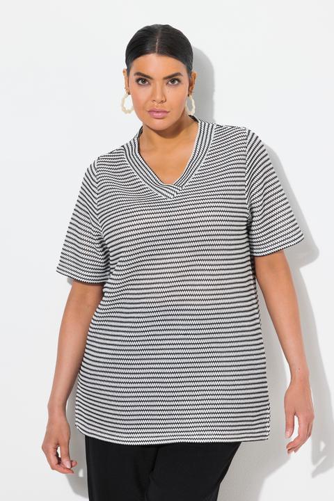 Produktbild Ulla Popken Sweatshirt, Strukturstreifen, V-Ausschnitt, Halbarm (46, 48)