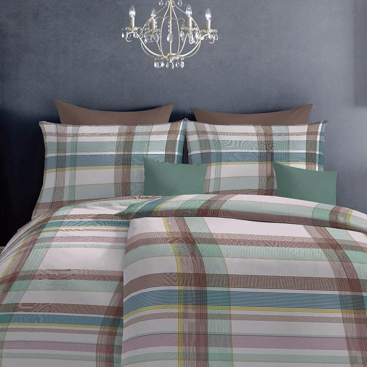 Produktbild Fleuresse Mako-Satin Bettwäsche Milano 114323 beige grün (Bettwäsche Set, 155x220 cm + 80x80 cm)