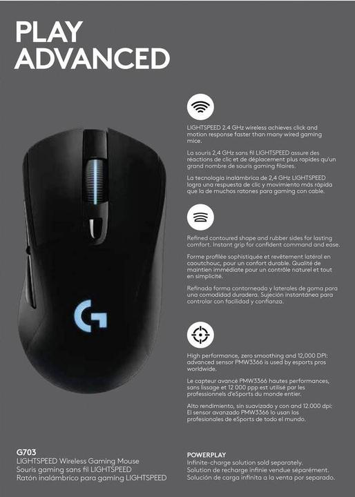 Immagine prodotto Logitech G G703 Velocità della luce (Senza fili, Cablato)