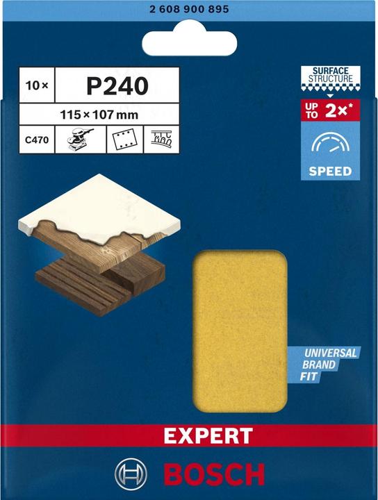 Produktbild Bosch Professional Zubehör EXPERT C470 Schleifpapier mit 6 Löchern für Schwingschleifer, 115 x 107 mm, G 240, 10-tlg. (240)