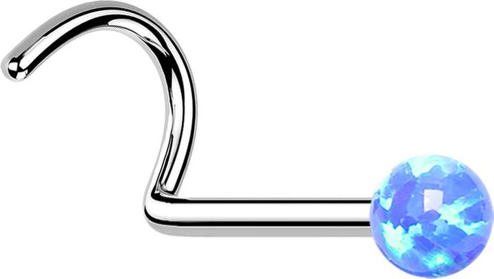 Star Piercing Nasenstecker gebogen silber mit Opal blau (ohne Messing, Chirurgenstahl 316L)