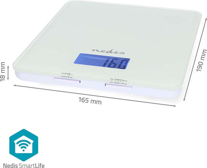 Produktbild Nedis SmartLife Küchenwaage Bluetooth® | Glas / Kunststoff | Weiss