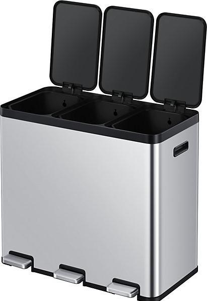 Produktbild EKO Essential Prullenbak 20+20+20L - Zilvermat - RVS - Pedaalemmer - Fingerprintproof - Soft-close (60 l)