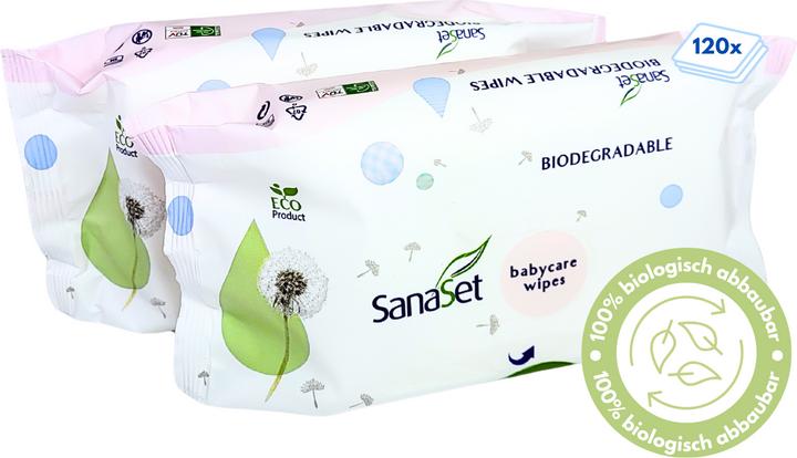 SanaSet Baby Feuchttücher (mit Aloe Vera, Kamille & Olivenöl) - biologisch abbaubar, ECO