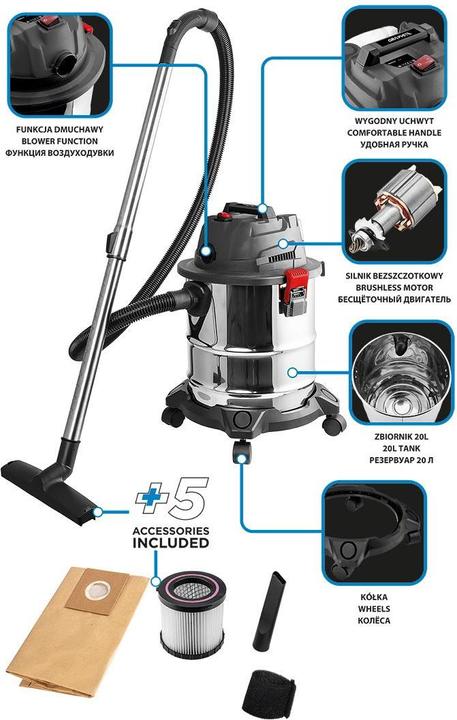 Actual product image Graphite Workshop hoover Energy+ 18V Li-lon, wet and dry, 20L tank (Wet dry vacuum cleaner)