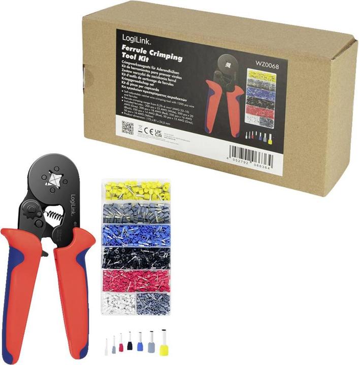 Immagine prodotto LogiLink Pinze per crimpare i capicorda con 1200 capicorda inclusi (180 mm)