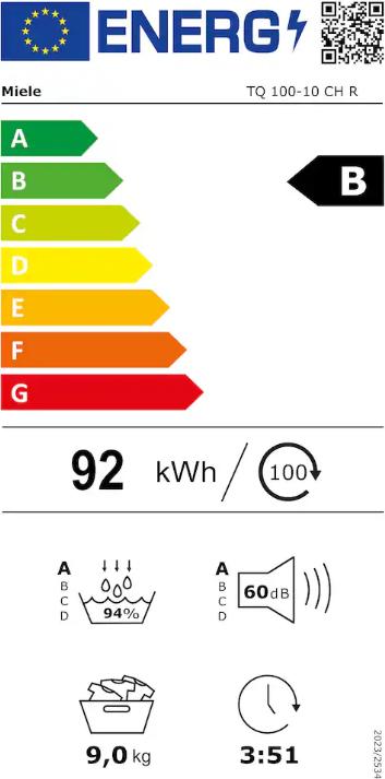 Energie-Label Miele NOVA TQ 090-10 CH (9 kg, Links, CH-Stecker)