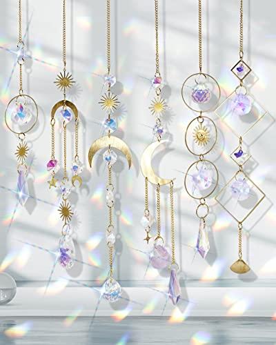 Produktbild Alopini 6 Stück Sonnenfänger Kristall Fenster Hanging Windspiel Regenbogen Sonnen Mond Anhänger Ornament