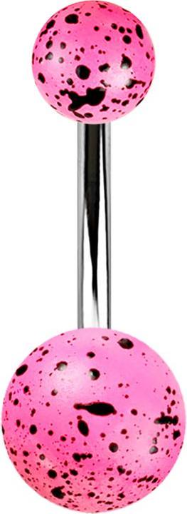Star Piercing Banane silber mit zwei Kugeln pink farbspritzer (ohne Messing, Chirurgenstahl 316L, Acryl)