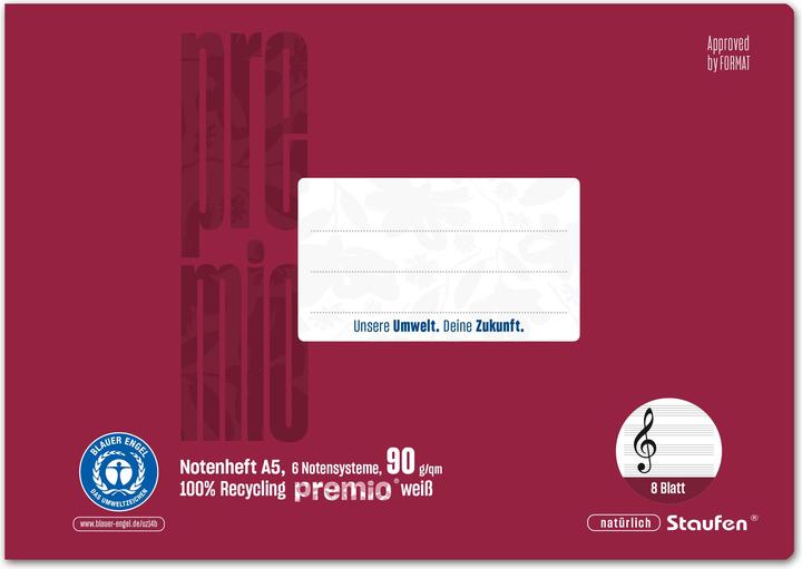 Produktbild Staufen Notenheft Premio, A5 quer, 6 Notensysteme, 8 Blatt (A5, Gepunktet)