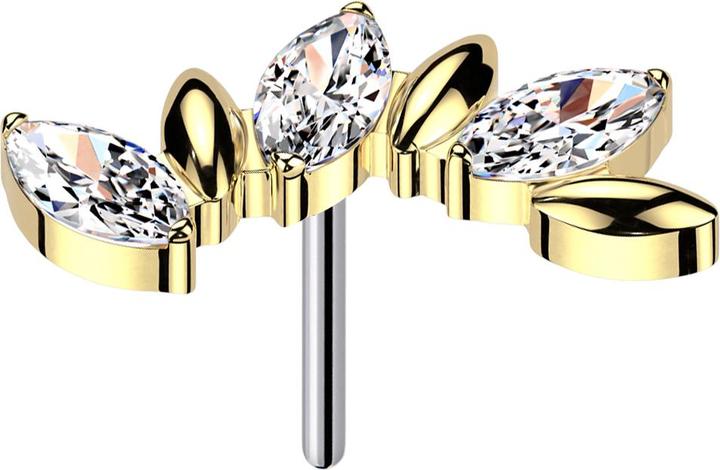 Actual product image Star Piercing Threadless three ovals gold-plated three ovals crystals silver (Titanium)