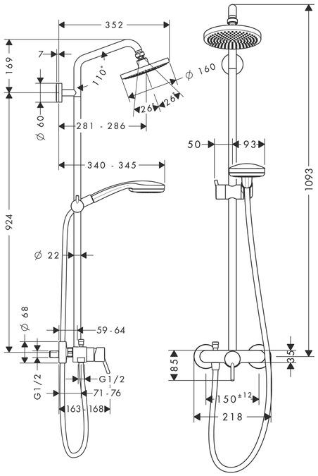 Valeurs nutritives et ingrédients hansgrohe Showerpipe CROMA 100 1jet DN 15, avec mitigeur chromé