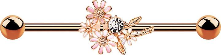 Star Piercing Barbell rosegold mit Blumenstrauss (Chirurgenstahl 316L, Messing)