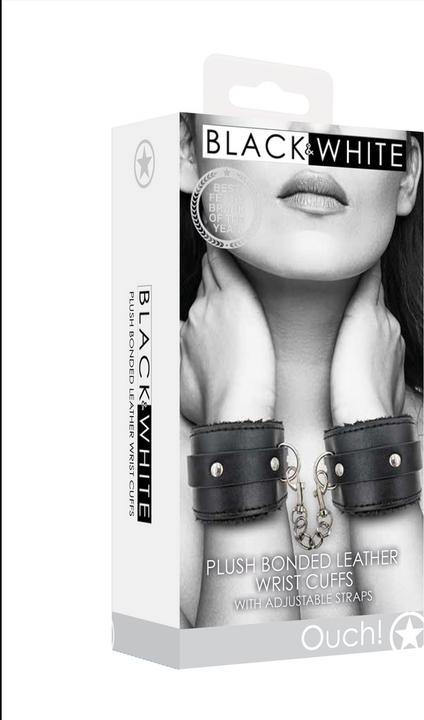 Actual product image Ouch! Plush Bonded Leather Hand Cuffs - With Adjustable Straps