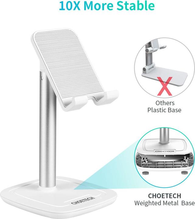 Produktbild Choetech H035 Aluminiumständer für ein Telefon oder Tablet mit Anpassung – Weiss und Silber