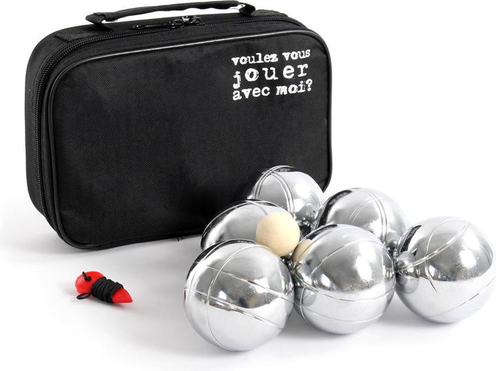 Toboli Boule Set 6 Metall Kugeln 7,3 mm mit Schweinchen, Holz Boulekugeln (6 x, 73 mm)