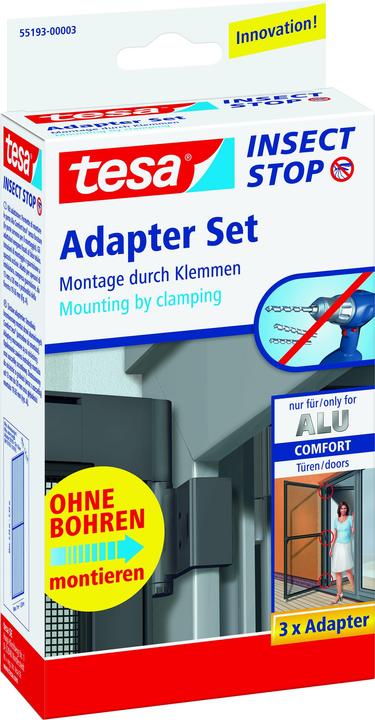 tesa Insektenschutz Alu COMFORT Adapter für Türen, zur Montage ohne Bohren