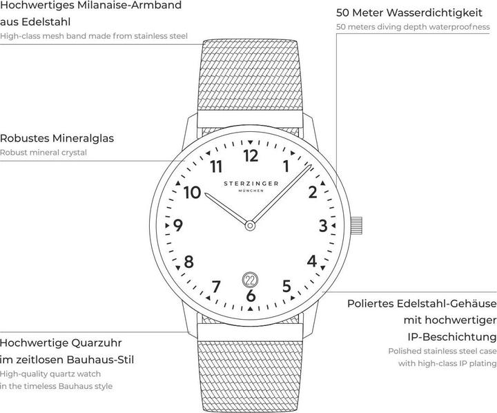 Produktbild Sterzinger Herren Quarzuhr Urban Edelstahl Grau - 30484 (Analoguhr, 38 mm)