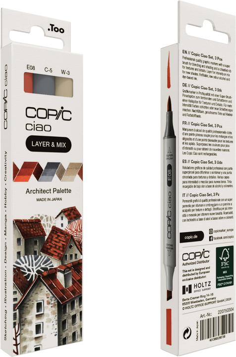 Image du produit Copic CIAO - Marqueurs (E-08 Marron, W-3 Warm Gray No. 3, C-5 Cool Gray No. 5, 6 mm, 3 x)