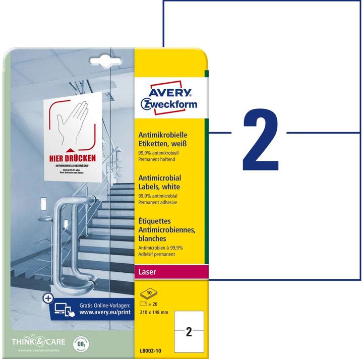 Actual product image Avery Antimicrobial labels 210 x 148 mm, 10 Blatt, Weiss