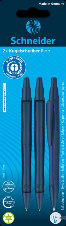 Produktbild Schneider Kugelschreiber Reco Druckmechanik M blau VE=2 Stück Blister (Blau, 2 x)
