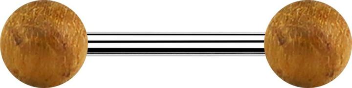 Star Piercing Barbell silber mit zwei Kugeln aus Teakholz (ohne Messing, Chirurgenstahl 316L)