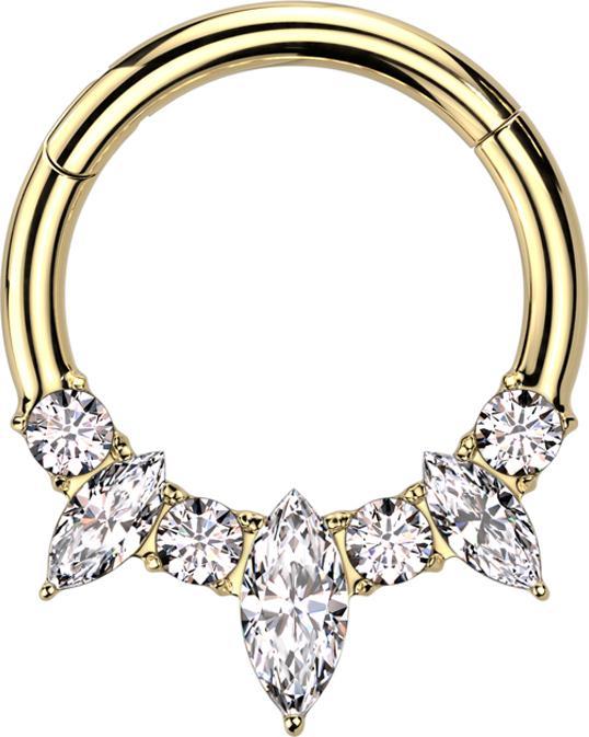 Image du produit Star Piercing Micro anneau segment pliable doré deux cristaux ovales argentés quatre cristaux ronds argentés (sans laiton, Titane G23)