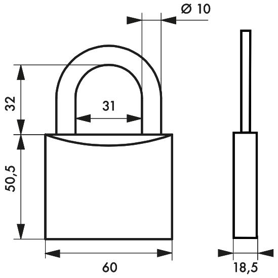 Produktbild Thirard Vorhängeschloss mit Schlüssel Typ 1, Messing, innen, Stahlbügel, 60mm, 2 Schlüssel