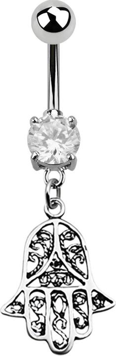 Star Piercing Banane silber mit Anhänger Hamsa silber (Chirurgenstahl 316L, ohne Messing, 925 Sterlingsilber)