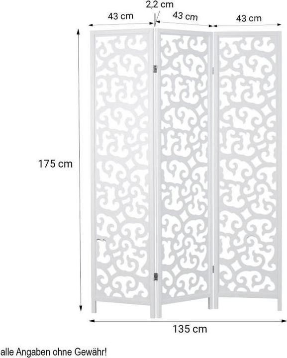 Produktbild Greendeco 3 fach Paravent Raumteiler Holz Trennwand spanische Wand Sichtschutz Weiss
