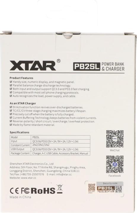 Actual product image Xtar PB2SL 2-way charger and power bank, for Li-ion batteries, with display (Chargers without battery)