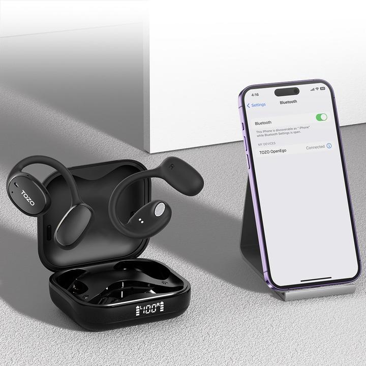 Actual product image Tozo OpenEgo True Wireless Stereo (TWS) Kostne USB Typ-C Bluetooth Headset Schwarz (ANC, 10 h, Wireless)