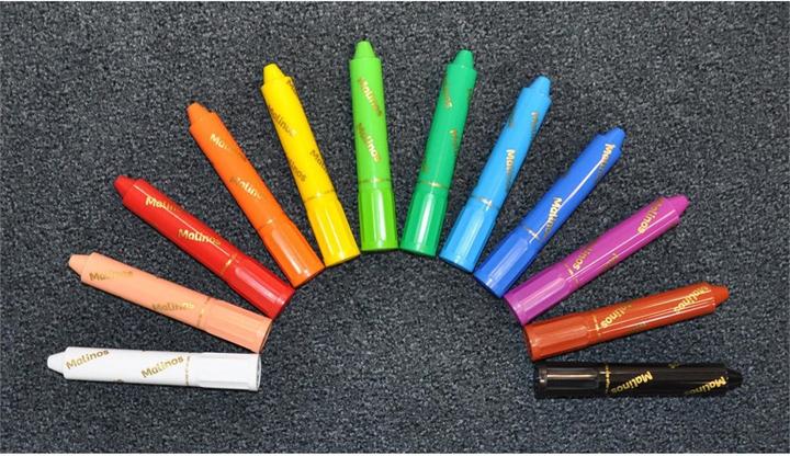 Image du produit Malinos crayons de cire 3 en 1 (Noir, Marron, Bleu foncé, Bleu clair, Vert clair, Lila, Blanc, Rouge, Vert, Jaune, Orange, Rose, 12 x)