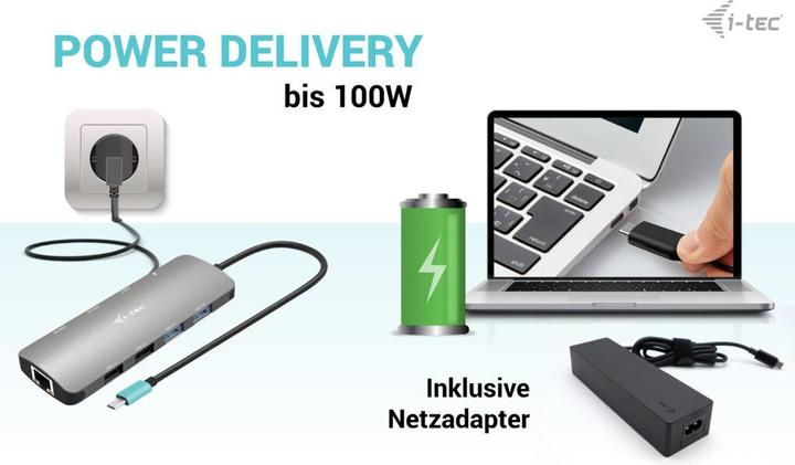 Actual product image i-tec USB-C Metal Nano Dock 2x HDMI 1x GLAN 2x USB 3.2 2x USB 2.0 1x USB-C 3.2 Gen.1 Data 1x USB-C 1 (USB-C, 2 Ports)