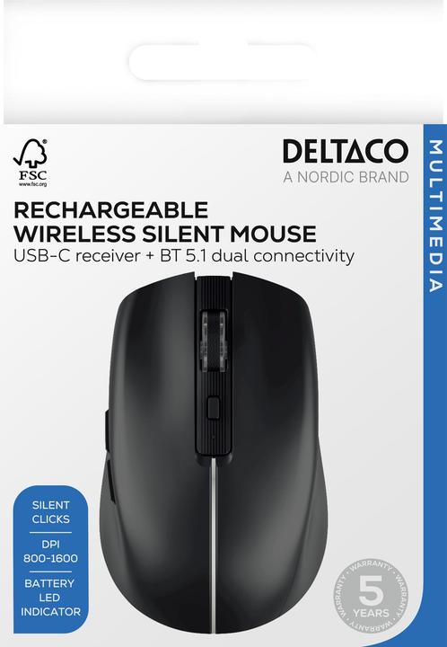 Actual product image Deltaco Wireless Mouse - Gaming Mus - Optisk - 6 knapper - Sort
