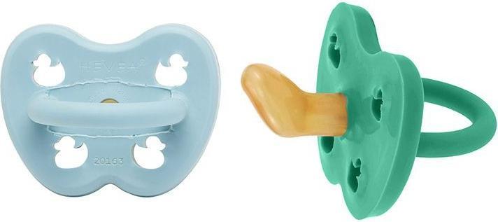 Actual product image Hevea 2-pack of natural rubber soothers, Maya Blue & Pop of Green - orthodontic (from 3 months) (2 x)