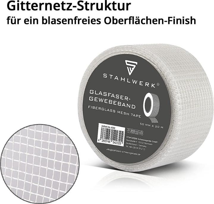 Produktbild Stahlwerk Glasfaser-Gewebeband 2er Set 20 m x 50 mm, selbstklebend (50 mm)