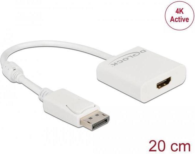 Produktbild Delock Adapter DisplayPort 1.2 Stecker zu HDMI Buchse 4K Aktiv weiss (HDMI, 20 cm)