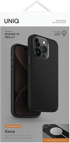 Actual product image Uniq case Keva iPhone 15 Pro Max 6.7" Magclick Charging czarny/carbon black (Apple iPhone 15 Pro Max)
