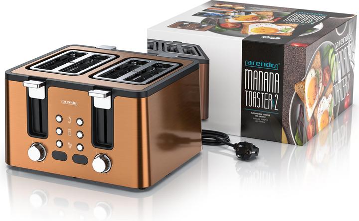 Produktbild Arendo Toaster 4 Scheiben Kurzschlitz, Automatik, Wärmeisolierendes Doppelwandgehäuse, Edelstahl, 1750 W (EU-Stecker)