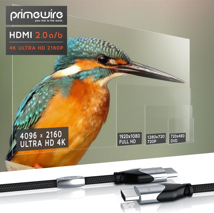 Immagine prodotto Primewire Cavo HDMI 2.0b - 4k 60Hz Ultra HD - Ethernet Highspeed - 3 x schermato - Full HD - 3D - ARC (7.50 m, HDMI)